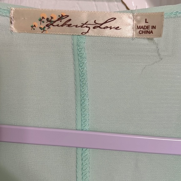 Liberty Love Sheer Mint Green and White Lace Detail Kimono Size Large - Picture 3 of 5